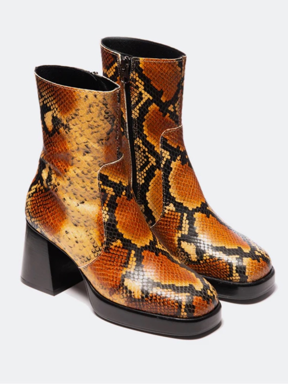 L'INTERVALLE Snake-Print Block Heel Ankle Boots